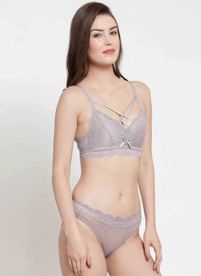 ليس اند مي  Laceandme Women Taupe Sheer Lace Lingerie Set 4272